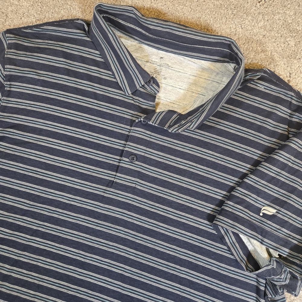 Fabletics Men's The Training Day Polo Size XL Cotton Modal‎ Navy Blue Striped